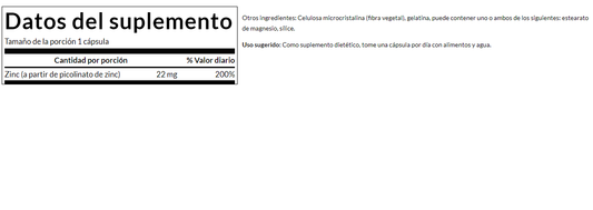 Picolinato de zinc 22mg (60 caps) / Zinc picolinate 22mg (60 caps)