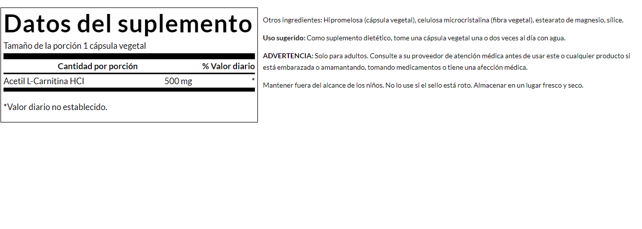 Acetil L-Carnitina 500mg ( vcaps) / Acetyl L-Carnitine 500mg ( vcaps)