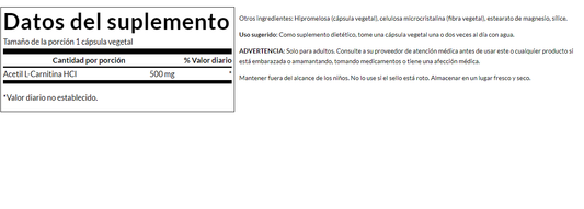 Acetil L-Carnitina 500mg ( vcaps) / Acetyl L-Carnitine 500mg ( vcaps)