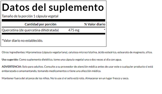 Quercetina-Alta potencia 475mg (60 vcaps) / Quercetin-High Potency 475mg (60 vcaps)