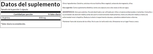 OFERTA 50% L-Arginina 850mg (90 caps), Swanson