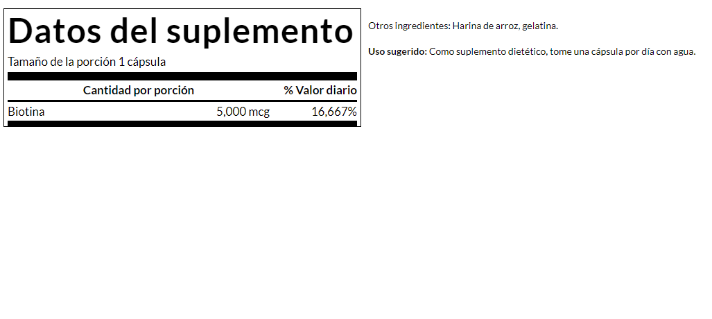 Biotina 5mg (100 caps) / Biotin 5 mg (100 caps)