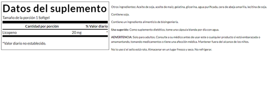 Licopeno 20 mg (60 caps blandas) / Lycopene 20 mg (60 Softgels)