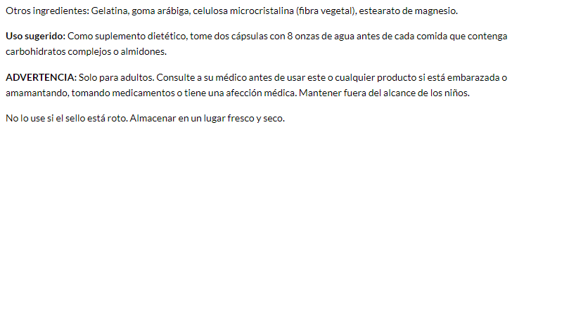 Regulador de carbohidratos Fase 2-Extracto de frijoles bl 500mg (180 caps) / White Kidney Bean Extract 500mg (180 caps)