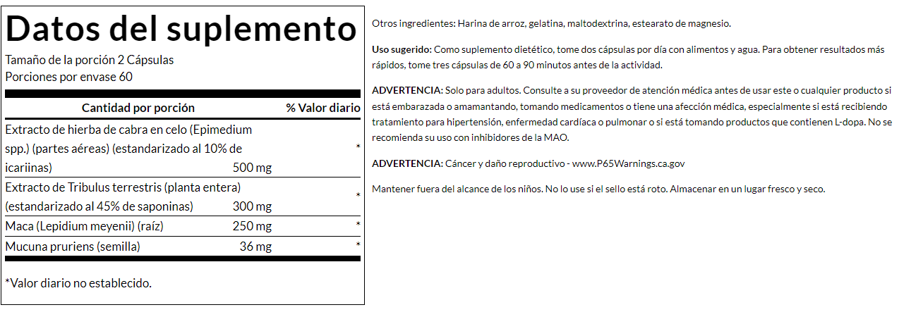 Complejo de hierbas de cabra en celo con Tribulus y Maca (120 caps)/ Horny Goat Weed Complex (120 caps)