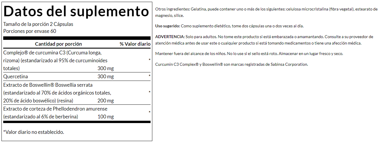 Complejo de curcumina C3 (120 Caps) / Curcumin C3 Complex (120 Caps)