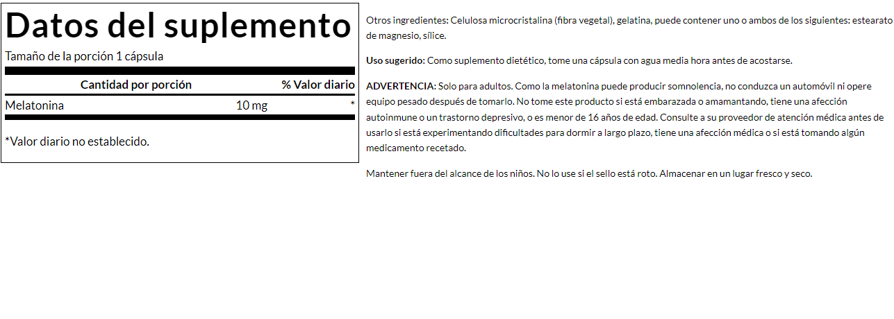 Melatonina de triple potencia 10mg (60 caps) / Triple Strength Melatonin 10mg (60 caps)