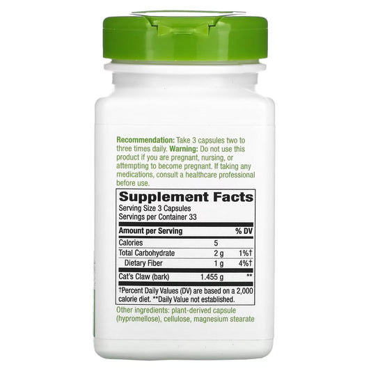 Uña de Gato - Corteza - 1,455mg - 100 Cápsulas Veganas