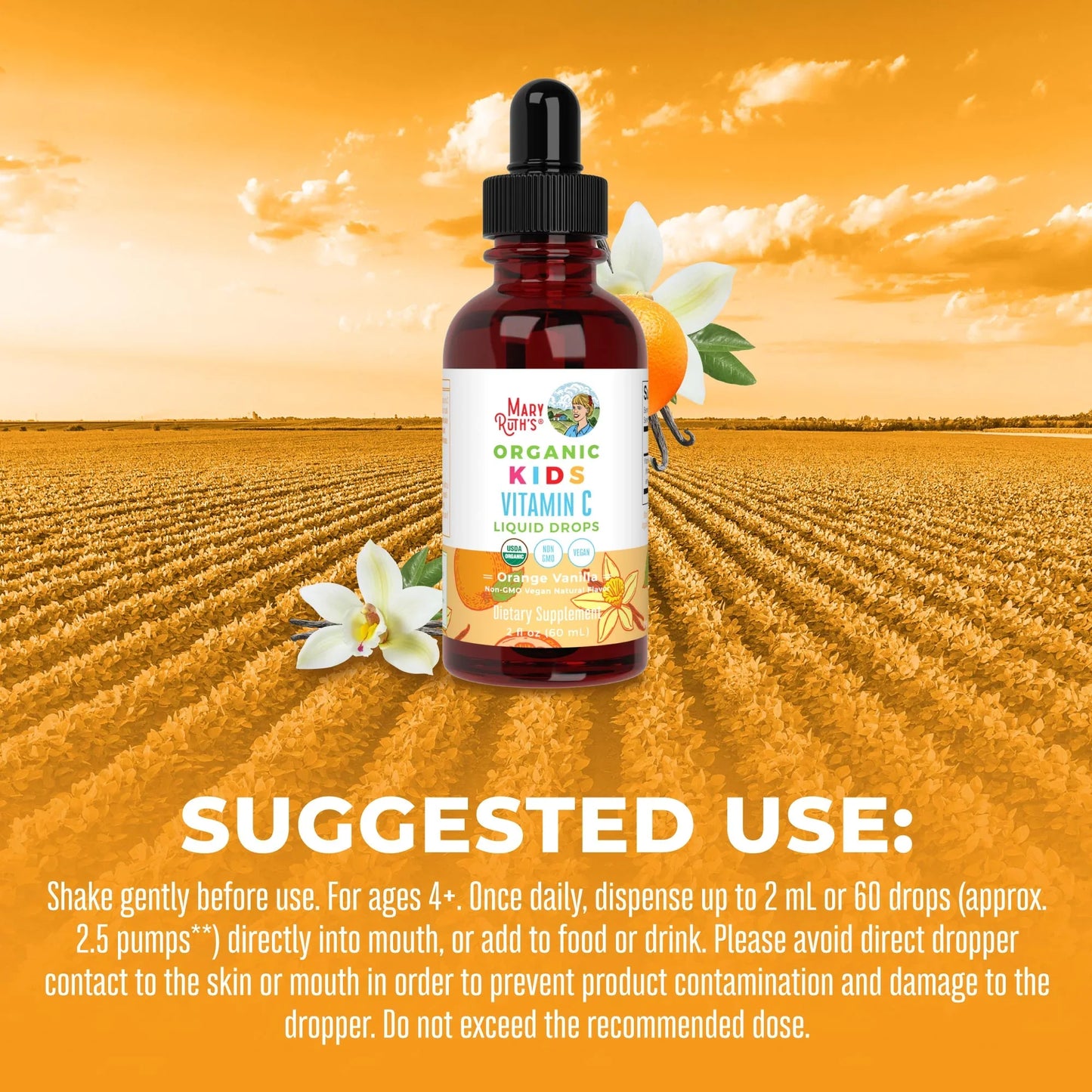 Gotas líquidas de vitamina C para niños (60ml) / Kids Vitamin C Drops, Orange Vanilla, Org, (2oz)