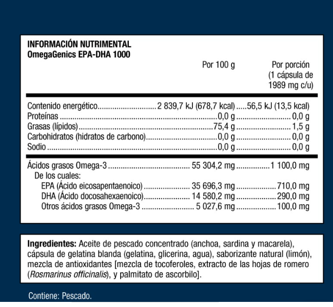 OmegaGenics EPA-DHA 1000 - 1,989mg - 60 Cápsulas Blandas