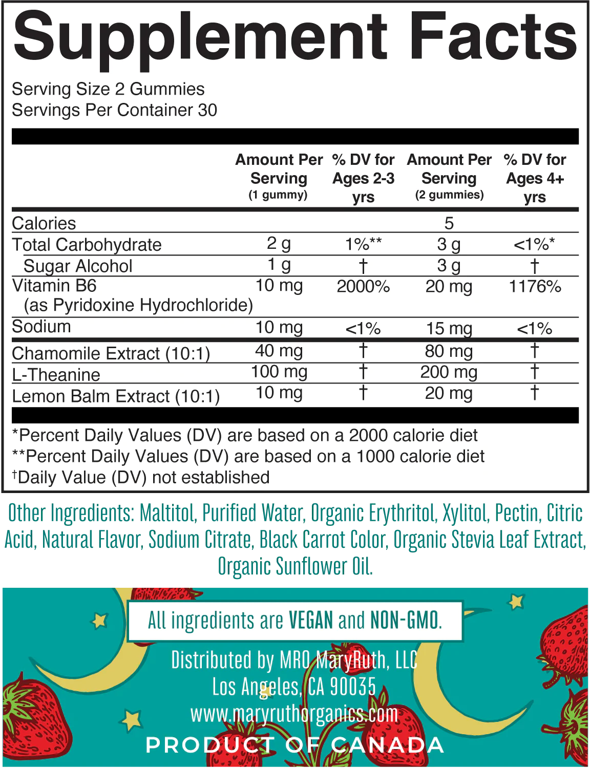 Ayuda para dormir para niños sin melatonina (60gomitas) / Kids Sleep No Melatonin Gummies, Strawberry, 60 ct