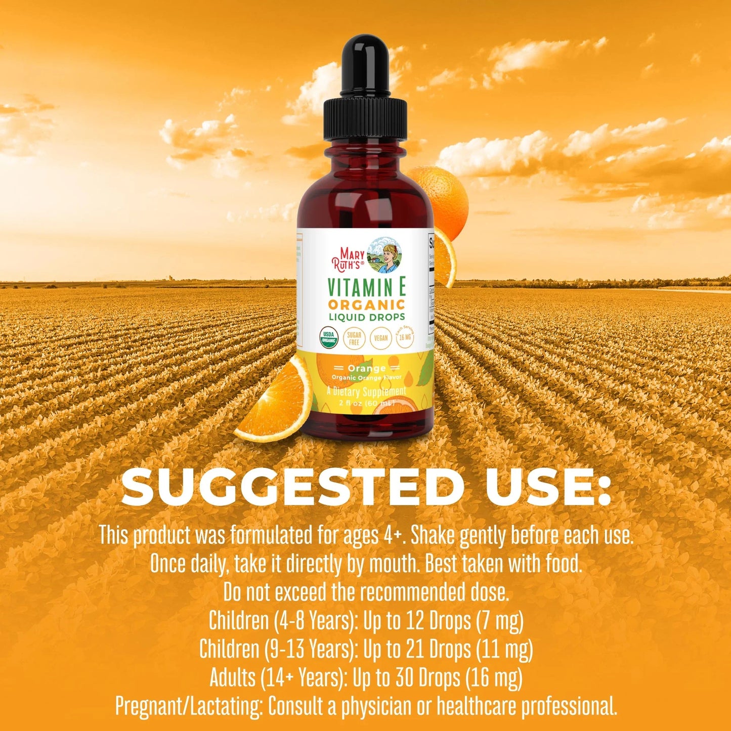 Gotas líquidas orgánicas de vitamina E (60ml) / Vitamin E Drops, Orange, Org, (2oz)