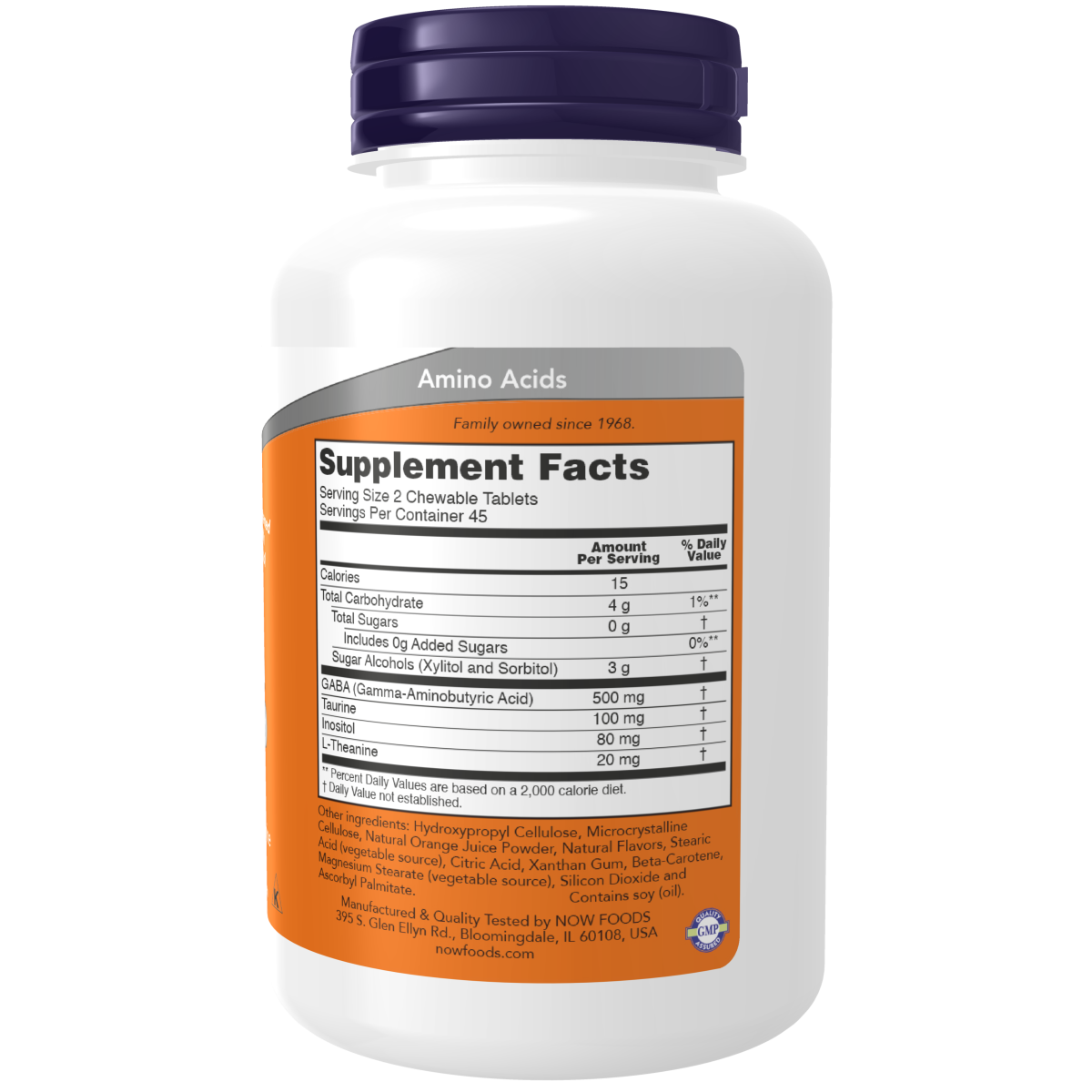 GABA 250mg Tabletas Masticables con Sabor a Naranja (90 Chewables) /GABA Orange Flavor Chewable Tablets