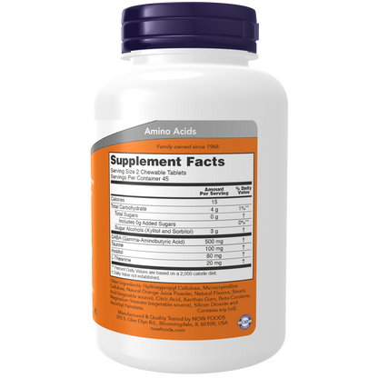 GABA 250mg Tabletas Masticables con Sabor a Naranja (90 Chewables) /GABA Orange Flavor Chewable Tablets