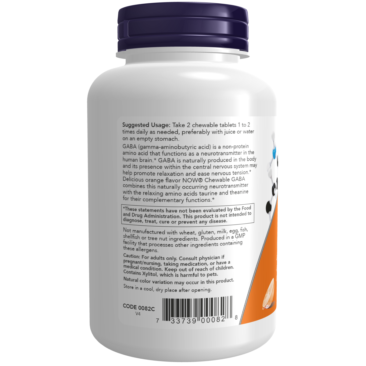 GABA 250mg Tabletas Masticables con Sabor a Naranja (90 Chewables) /GABA Orange Flavor Chewable Tablets