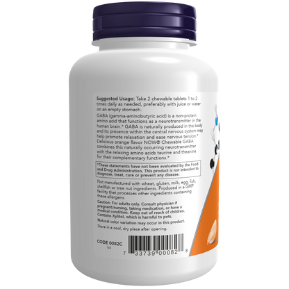 GABA 250mg Tabletas Masticables con Sabor a Naranja (90 Chewables) /GABA Orange Flavor Chewable Tablets