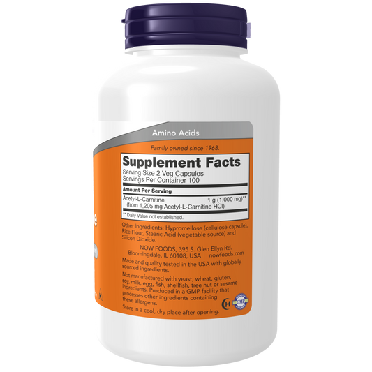 Acetil-L-Carnitina 500 mg 200 Cápsulas Vegetales