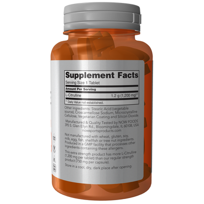 L-citrulina, tabletas extra fuertes 1200 mg / L-citrulline 1200 mg (120 tabs) NOW