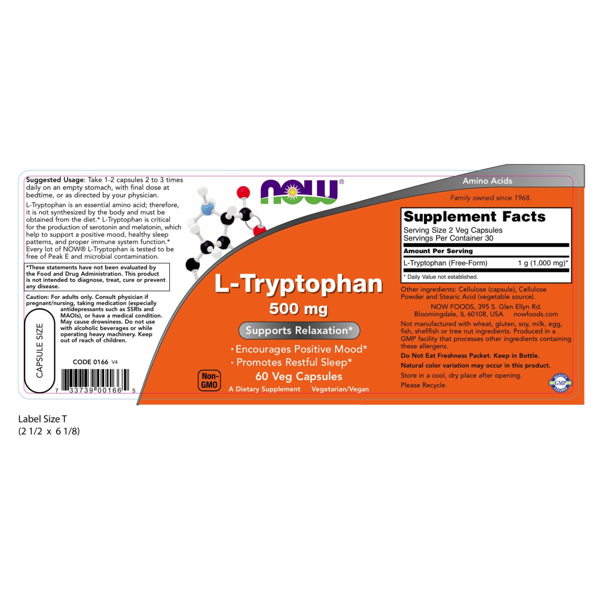 L-triptófano 500 mg /L-Tryptophan 500mg 60Veg Capsules