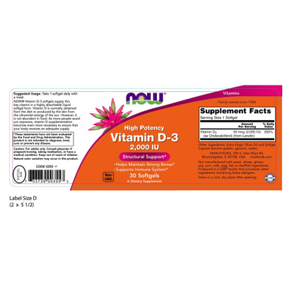 Vitamina D-3 2000 UI (30 Softgels)/ Vitamin D-3 2000 IU 30 caps gel.