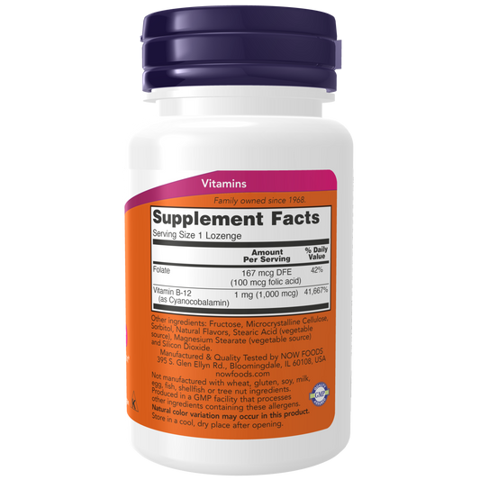Vitamina B-12 1000 mcg (100 pastillas) / B-12 1000mcg (100 lozenges) NOW