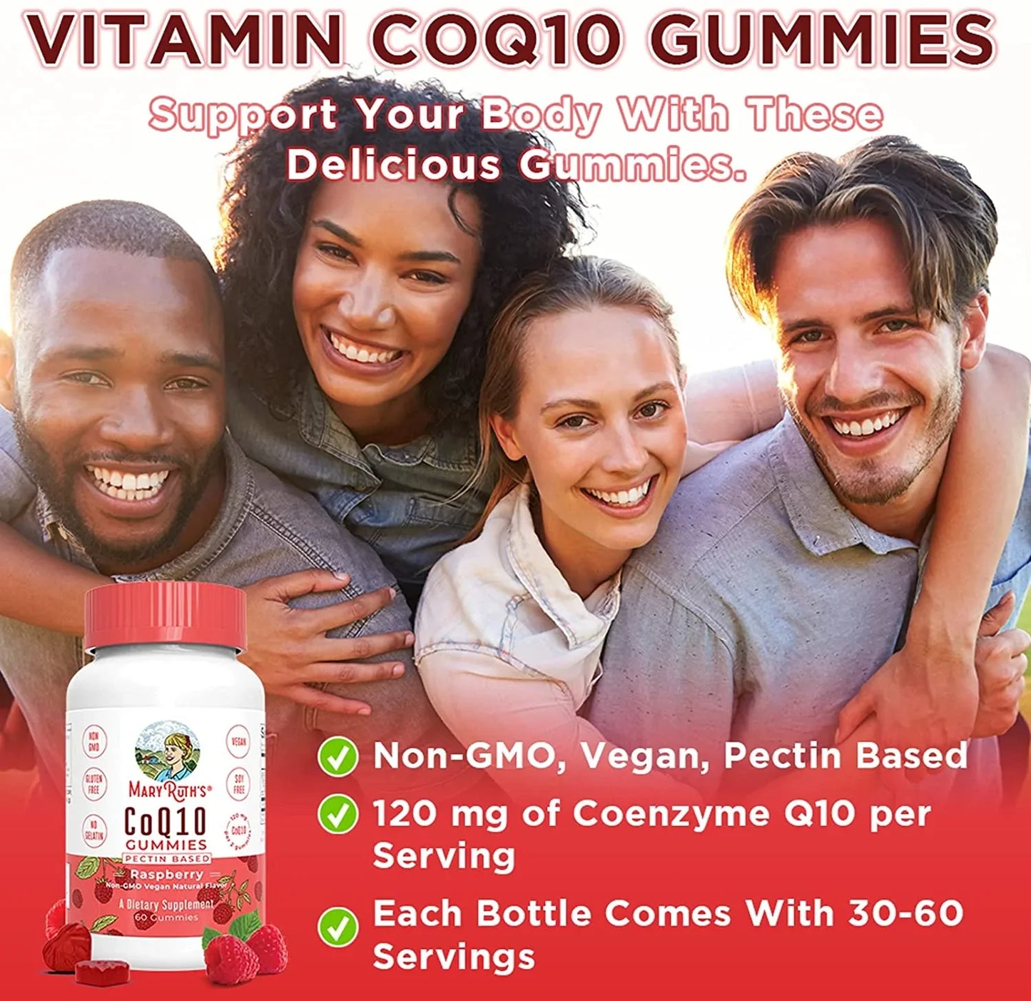 CoQ10 (Coenzima Q10) Gomitas/ CoQ10 Gummies, Raspberry, 60 ct