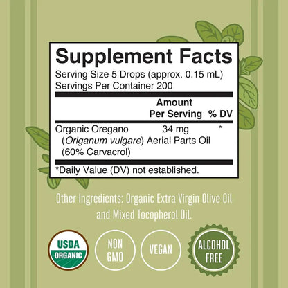 Gotas Líquidas de Aceite de Orégano Orgánico (30ml)/ Oil of Oregano Drops, Org, (1oz)