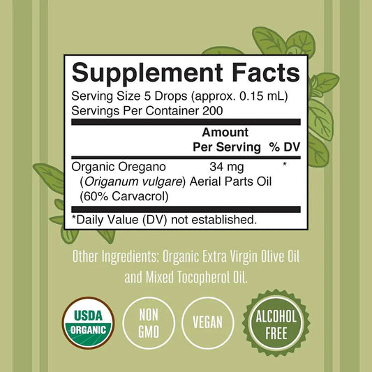 Gotas Líquidas de Aceite de Orégano Orgánico (30ml)/ Oil of Oregano Drops, Org, (1oz)