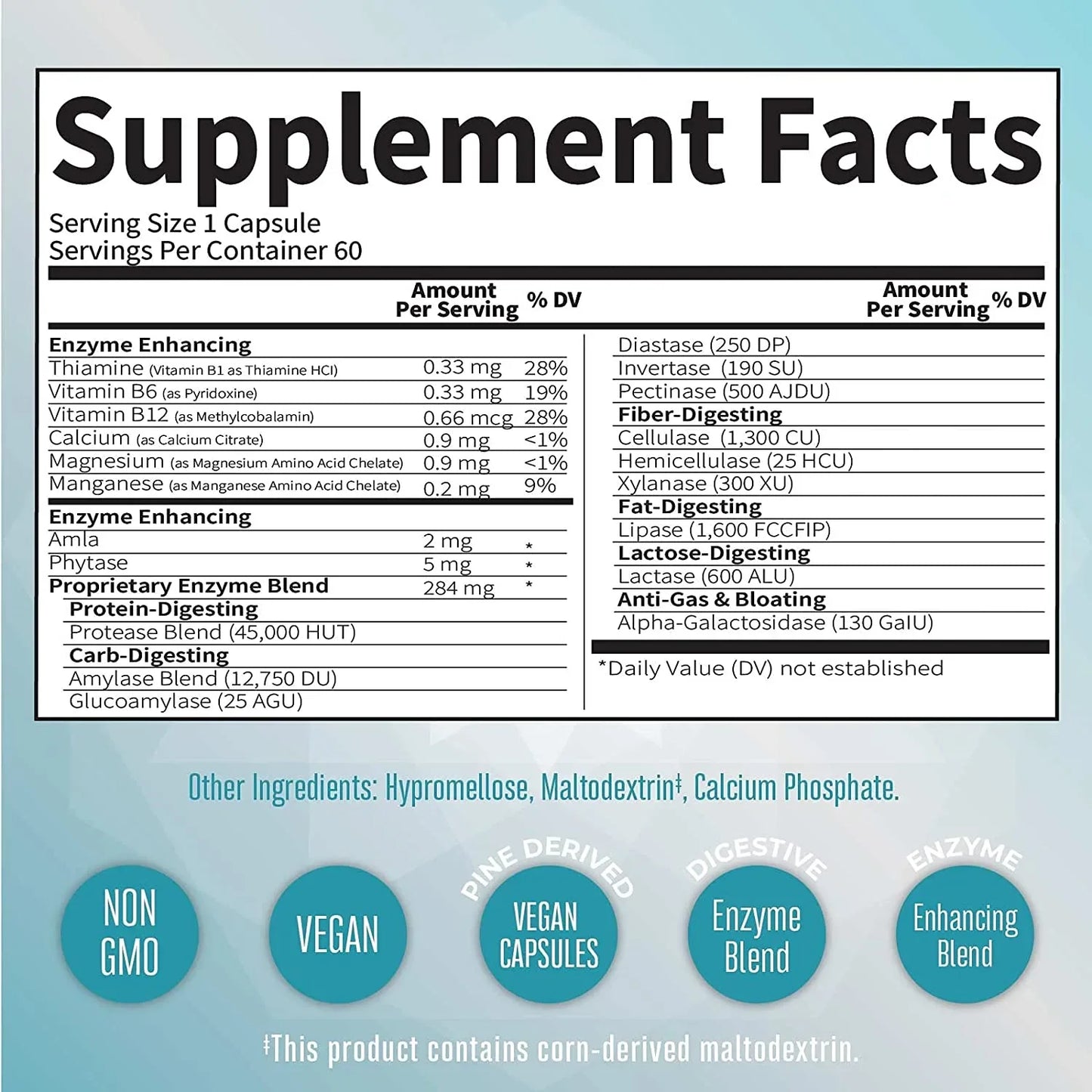 Enzimas Digestivas 60 capsulas / Digestive Enzymes Capsules, Unflavored, 60 ct