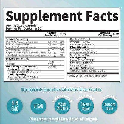 Enzimas Digestivas 60 capsulas / Digestive Enzymes Capsules, Unflavored, 60 ct