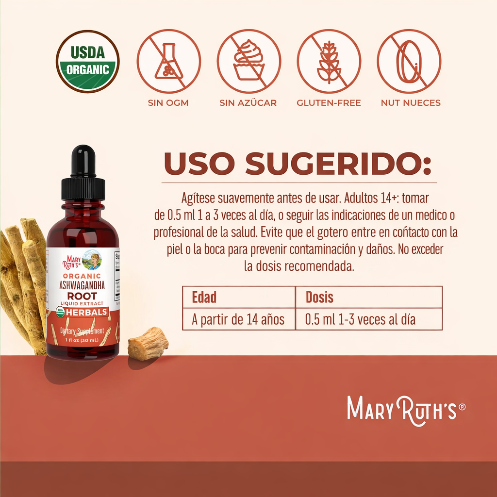 Raíz de Ashwagandha Orgánica 590 mg(1 fl oz/30 ml), Mary Ruth´s