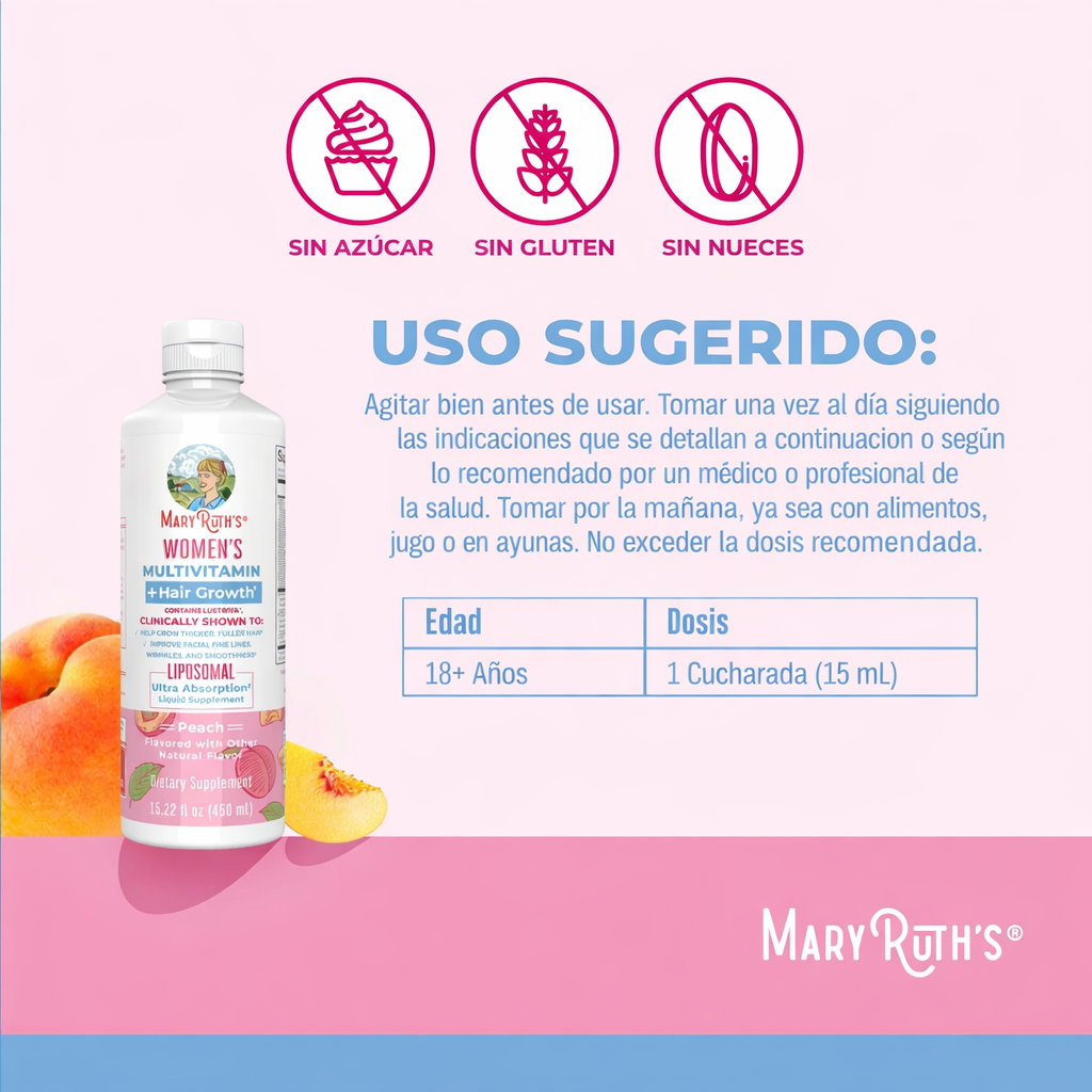Multivitamínico para Mujer + Lustriva Crecimiento del Cabello Liposomal (15 fl oz/450 ml), Mary Ruth´s