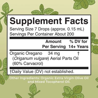 Gotas Líquidas de Aceite de Orégano Orgánico (30ml)/ Oil of Oregano Drops, Org, (1oz)