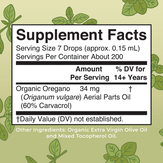 Gotas Líquidas de Aceite de Orégano Orgánico (30ml)/ Oil of Oregano Drops, Org, (1oz)