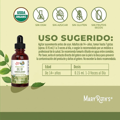 Gotas Líquidas de Aceite de Orégano Orgánico (30ml)/ Oil of Oregano Drops, Org, (1oz)