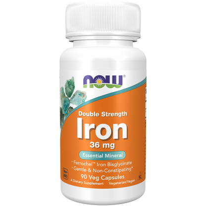 Hierro 36 mg, doble concentración (90 Veg Caps) / Iron 36 mg, Double Strength. Bisglicinato. Sin estreñimiento.