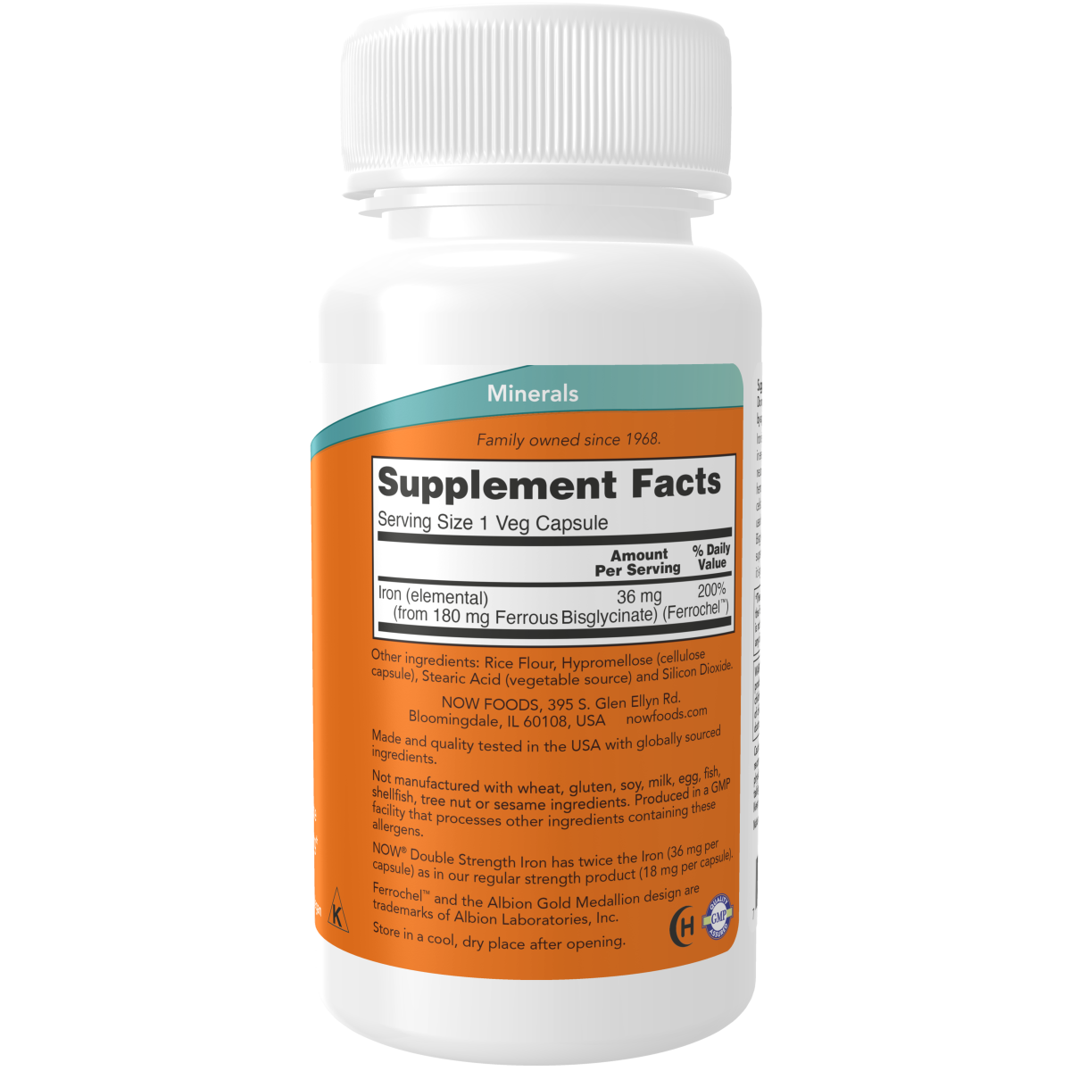 Hierro 36 mg, doble concentración (90 Veg Caps) / Iron 36 mg, Double Strength. Bisglicinato. Sin estreñimiento.