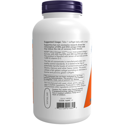 Ultra Omega 3-D™ 600 EPA / 300 DHA /(Fish Gelatin) 180 Fish Softgels