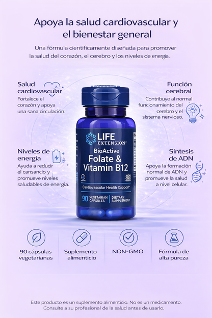 Folato bioactivo y vitamina B12 (90 vcaps) / BioActive Folate & Vitamin B12 (90 vcaps)