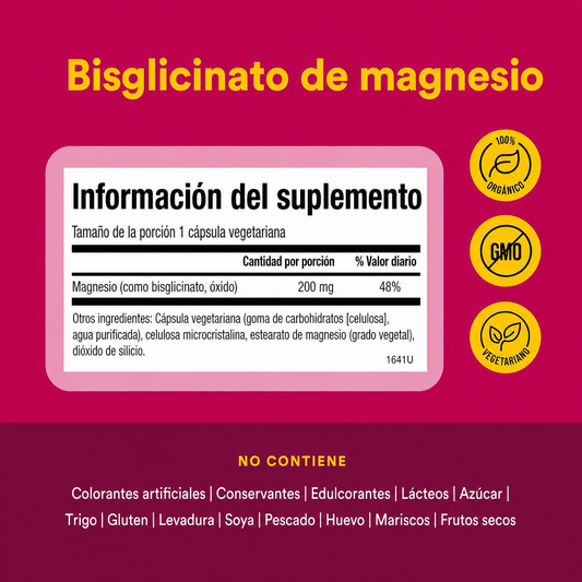 Bisglicinato de Magnesio 200 mg 120 vcap, Natural Factors
