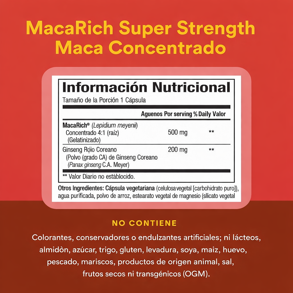 MacaRich® Concentrado de Maca Súper Fuerte 500 mg Organic 90 vcap, Natural Factors