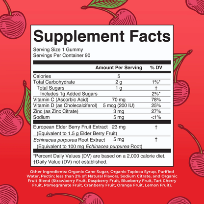 Inmunidad Gomitas, cereza 90gomitas / Immunity Gummies, Cherry, 90 ct