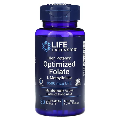 Folato Optimizado de Alta Potencia 8500 mcg (30 tab vegs), Life Extension