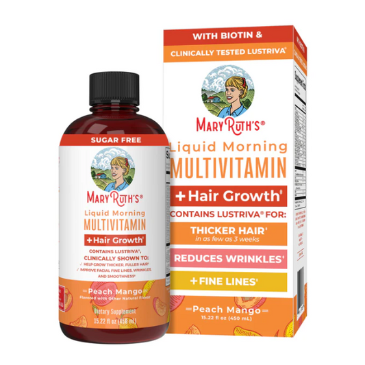 Morning Multivitamin +Hair Growth Liquid, Peach Mango, 15.22 fl oz, Mary Ruth´s