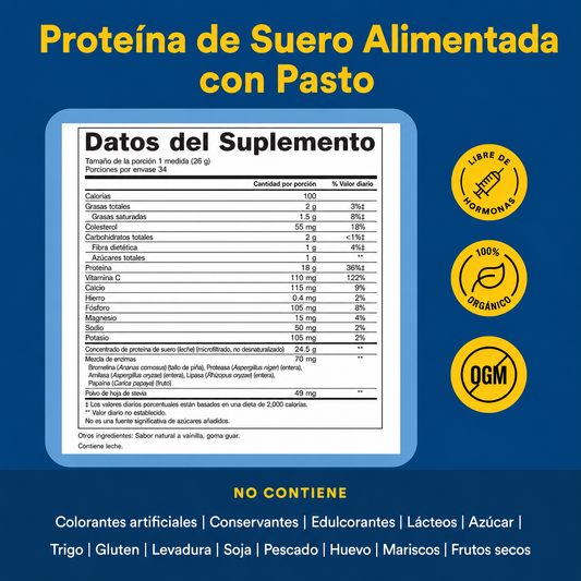 Whey Factors® Proteína en Polvo de Buey Alimentado con Pasto  – Vainilla Francesa 2 lb, Natural Factors