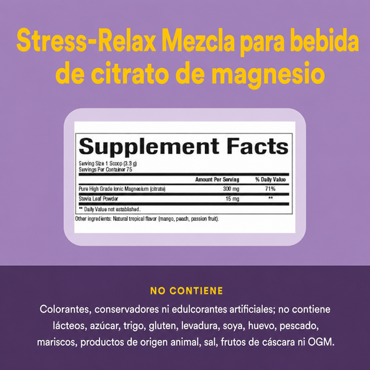 Stress-Relax® Citrato de Magnesio– Bebida Tropical Mix 8.8 oz, Natural Factors