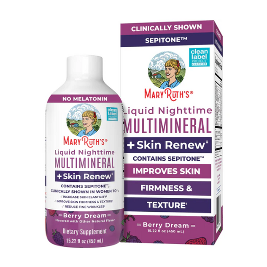 Multimineral Nocturno + Renovacion de Piel Sabor Frutos Rojos, Liquido (15.22oz/450ml), Mary Ruth´s