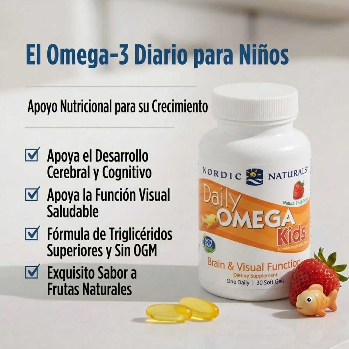 Daily Omega Kids - Omega-3 para Niños - Fruta - 30 Cápsulas Blandas