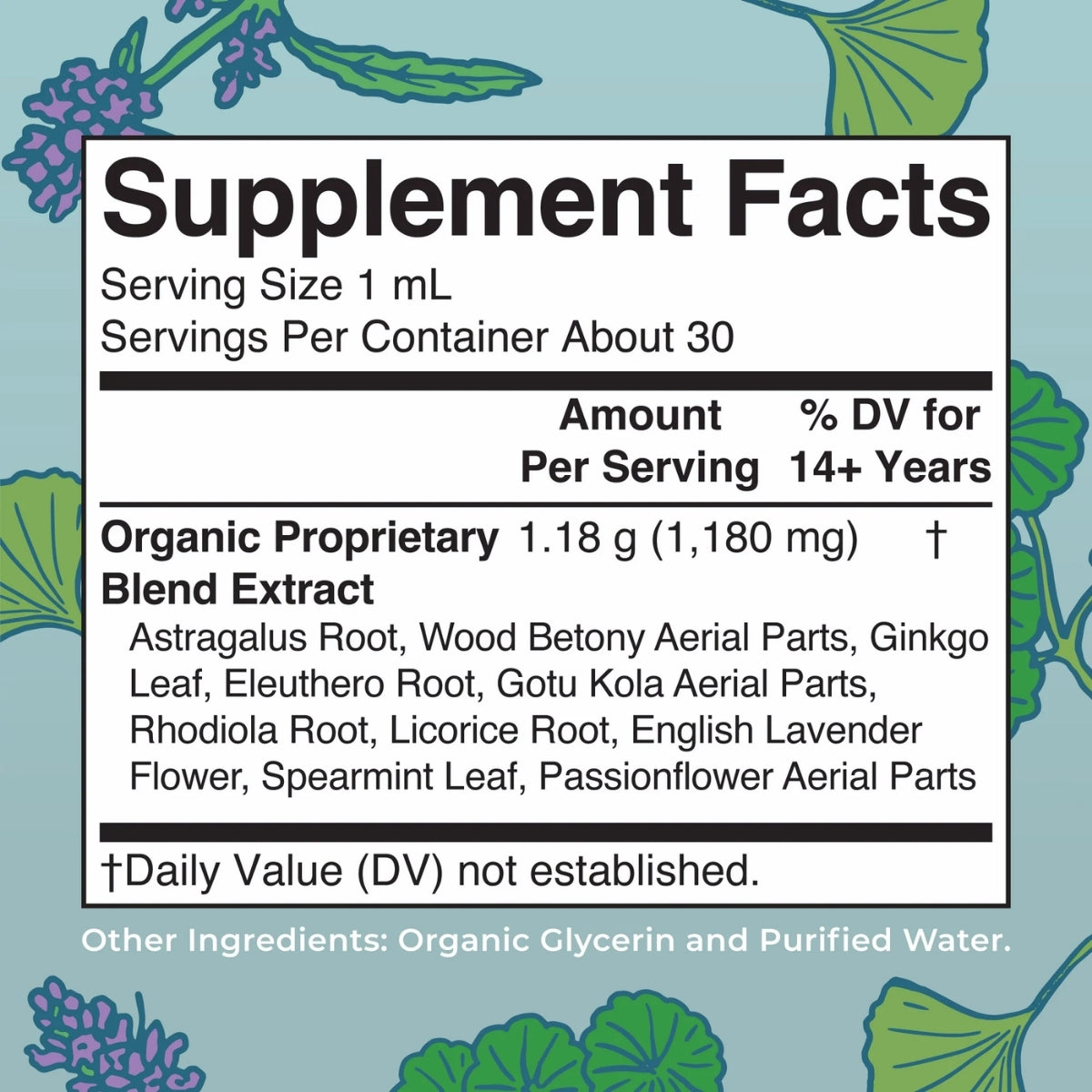Mezcla de hierbas orgánicas suprarrenales y de enfoque 1oz (30ml) /Adult Adrenal & Focus Drops, Org, 1 oz