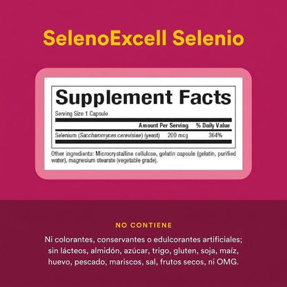 SelenoExcell® Selenio 200 mcg 90 cap, Natural Factors